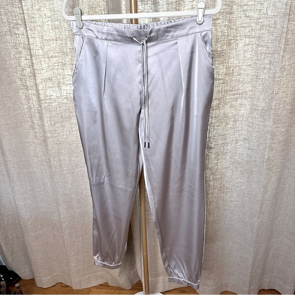 H by Halston, Silver Satin Joggers, Size S